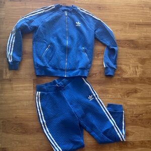 Adidas Royal Blue Tracksuit Zip-up is Size M and Pants are Size S